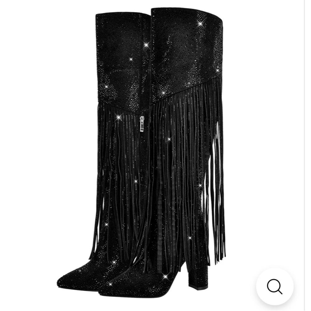 Jessica Simpson Sparkling Black Fringe Heeled Boots